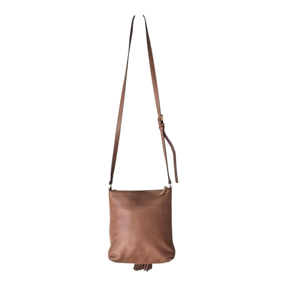 Michael Kors Leather Crossbody Bag Women's Brown Pebble Tassels Logo Small